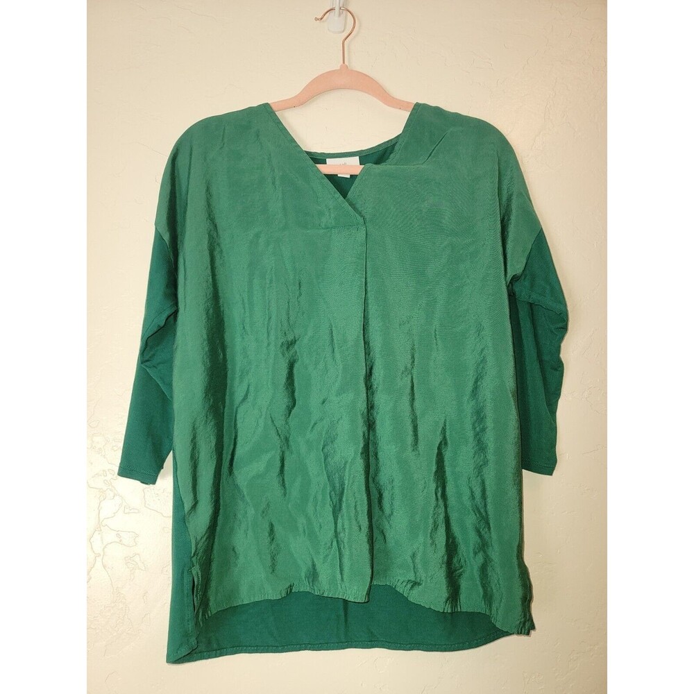 J. Jill Womens Sz S 3/4 Dolman Sleeve Lightweight Woven Knit Green Blouse Top